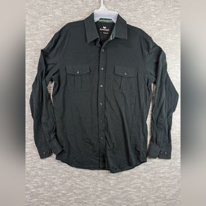 Butter Cloth Button Shirt Icy Cotton Mens Large Green Geometric Long Sleeve